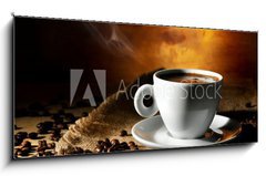 Obraz 1D panorama - 120 x 50 cm F_AB38936465 - coffee cup with coffee beans
