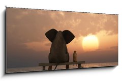 Obraz 1D panorama - 120 x 50 cm F_AB39128366 - elephant and dog sit on a summer beach