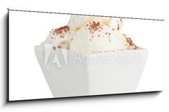 Sklenn obraz 1D panorama - 120 x 50 cm F_AB39268576 - delicious vanilla ice cream with chocolate in bowl isolated