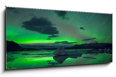 Obraz 1D panorama - 120 x 50 cm F_AB393661178 - Scenic View Of Aurora Borealis Over Lake Against Sky At Night