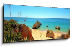 Sklenn obraz 1D panorama - 120 x 50 cm F_AB40052902 - Natural rocks at Praia da Rocha in Portugal