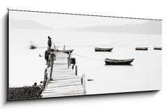 Obraz   Lonely pier along the coast, low saturation image., 120 x 50 cm