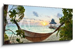 Obraz 1D panorama - 120 x 50 cm F_AB40728385 - Hammock and sunset