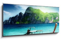 Sklenn obraz 1D panorama - 120 x 50 cm F_AB41037599 - boat on Phi Phi island Thailand