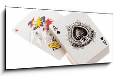 Skleněný obraz 1D panorama - 120 x 50 cm F_AB41156177 - Playing cards, an ace and a joker - Hrací karty, eso a žolík