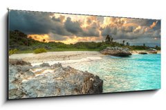 Obraz 1D panorama - 120 x 50 cm F_AB41177940 - Caribbean beach in Mexico at sunset