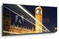 Sklenn obraz 1D panorama - 120 x 50 cm F_AB4170127 - Big Ben in London at night against blue sky. London traffic