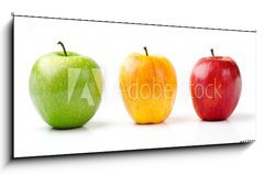 Sklenn obraz 1D - 120 x 50 cm F_AB41788102 - Green, Yellow and Red Apples - Zelen, lut a erven jablka