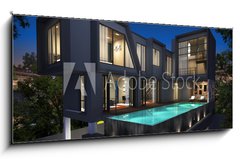 Skleněný obraz 1D panorama - 120 x 50 cm F_AB41935014 - 3D render of modern house - 3D vykreslování moderního domu