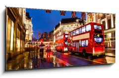 Obraz 1D panorama - 120 x 50 cm F_AB42491126 - Red Bus on the Rainy Street of London in the Night, United Kingd