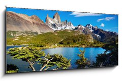 Sklenn obraz 1D panorama - 120 x 50 cm F_AB42720999 - Mount Fitz Roy, Patagonia, Argentina - Mount Fitz Roy, Patagonie, Argentina