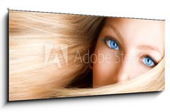 Sklenn obraz 1D panorama - 120 x 50 cm F_AB43028918 - Blond Girl. Blonde Woman with Blue Eyes