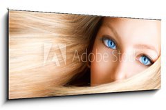 Sklenn obraz 1D panorama - 120 x 50 cm F_AB43028918 - Blond Girl. Blonde Woman with Blue Eyes - Blond Dvka. Blondnka s modrmi oima