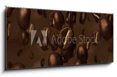 Skleněný obraz 1D panorama - 120 x 50 cm F_AB43386107 - Coffee beans cascade - Kávová zrna kaskáda