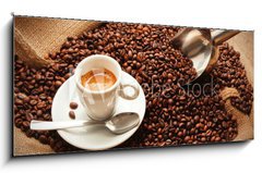 Skleněný obraz 1D panorama - 120 x 50 cm F_AB43919527 - Sacco di Caffč con Tazzina