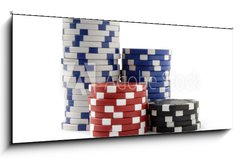 Skleněný obraz 1D panorama - 120 x 50 cm F_AB44008792 - Casino Chips, Poker Chips - Kasinové čipy, pokerové žetony