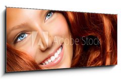 Obraz 1D panorama - 120 x 50 cm F_AB44054513 - Beautiful Girl With Healthy Long Red Curly Hair - Krsn dvka se zdravmi dlouhmi ervenmi kudrnatmi vlasy