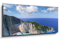 Sklenn obraz 1D panorama - 120 x 50 cm F_AB44081421 - Navagio Beach with shipwreck in Zakynthos, Greece - Pl Navagio s vrakem v Zakynthos, ecko