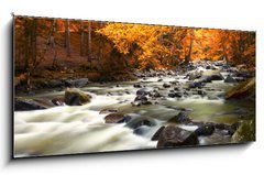 Sklenn obraz 1D panorama - 120 x 50 cm F_AB44082572 - Autumn landscape with trees and river - Podzimn krajina se stromy a ekou