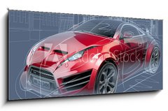 Sklenn obraz 1D panorama - 120 x 50 cm F_AB44670680 - Sports car sketch. Original car design. - Sportovn nrt auta. Originln design auta.