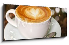 Obraz 1D panorama - 120 x 50 cm F_AB44859040 - Cappuccino or latte coffee with heart shape