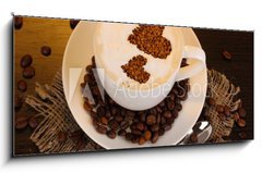 Sklenn obraz 1D panorama - 120 x 50 cm F_AB45499615 - Latte on wooden table on brown background
