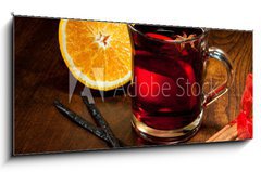 Sklenn obraz 1D panorama - 120 x 50 cm F_AB45954497 - Hot wine for Christmas with delicious orange and spic - Hork vno na Vnoce s lahodnm pomeranem a koenm