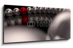 Obraz 1D panorama - 120 x 50 cm F_AB47149064 - 3D Kugeln im Kreis - Chrom Rot 01