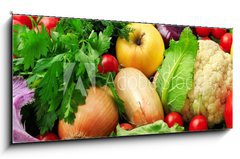 Obraz 1D panorama - 120 x 50 cm F_AB47250215 - fresh fruits and vegetables - erstv ovoce a zeleninu