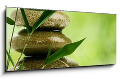 Obraz 1D panorama - 120 x 50 cm F_AB47591080 - Natural zen backgrounds with bamboo leaves and pebble for your d