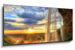 Obraz 1D panorama - 120 x 50 cm F_AB47723012 - Seljalandfoss waterfall at sunset in HDR, Iceland