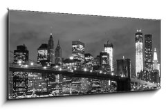 Obraz 1D panorama - 120 x 50 cm F_AB47820651 - Brooklyn Bridge and Manhattan Skyline At Night, New York City - Brooklynsk most a Manhattan Skyline v noci, New York City