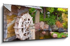 Obraz 1D panorama - 120 x 50 cm F_AB4796949 - Old Hut with Waterwheel - Star chata s vodnm kolekem