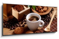 Obraz 1D panorama - 120 x 50 cm F_AB49761911 - tazza di caff   espresso con macinino in legno