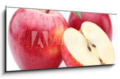 Sklenn obraz 1D panorama - 120 x 50 cm F_AB50507014 - Red apple with leaf and slice. - erven jablko s listy a pltky.