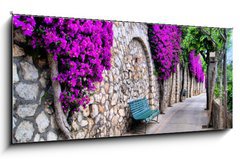 Obraz 1D panorama - 120 x 50 cm F_AB50635038 - Vibrant flower draped pathway in Capri, Italy