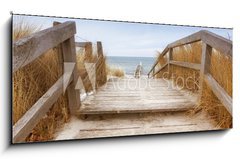 Sklenn obraz 1D panorama - 120 x 50 cm F_AB50858168 - Treppe zum Ostseestrand Heiligenhafen im Winter