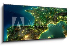 Obraz 1D panorama - 120 x 50 cm F_AB50870884 - Night Earth. A piece of Europe - Spain, Portugal, France