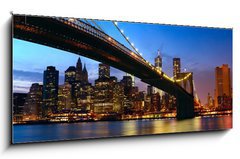 Obraz 1D - 120 x 50 cm F_AB51808000 - Manhattan panorama with Brooklyn Bridge at sunset in New York - Manhattan panorama s Brooklynskm mostem pi zpadu slunce v New Yorku
