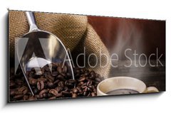 Skleněný obraz 1D panorama - 120 x 50 cm F_AB52239062 - boiling black coffee - vroucí černá káva