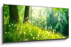 Obraz 1D panorama - 120 x 50 cm F_AB52445445 - Spring Nature. Beautiful Landscape. Green Grass and Trees
