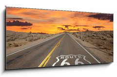 Obraz   Route 66 Pavement Sign Sunrise Mojave Desert, 120 x 50 cm