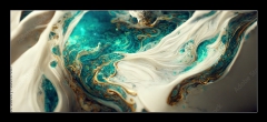 Skleněný obraz 1D panorama - 120 x 50 cm F_AB538117667 - Spectacular image of teal and white liquid ink churning together, with a realistic texture and great quality for abstract concept. Digital art 3D illustration.
