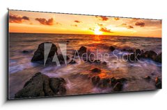 Obraz 1D panorama - 120 x 50 cm F_AB54555943 - Tropical beach at sunset.
