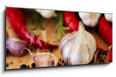 Sklenn obraz 1D - 120 x 50 cm F_AB55800520 - Garlic and spices