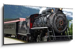 Obraz   steam engine train leaving the station full of tourists, 120 x 50 cm