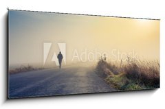 Sklenn obraz 1D panorama - 120 x 50 cm F_AB58456380 - men silhouette in the fog