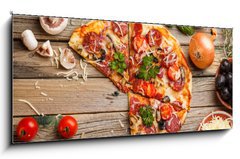 Obraz 1D panorama - 120 x 50 cm F_AB58606302 - Sausage pizza - Klobsa pizza