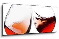 Obraz 1D panorama - 120 x 50 cm F_AB5976229 - pair of moving wine glasses over a white background, cheers  - pr pohybujcch se sklenic na blm pozad, na zdrav