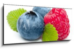 Obraz 1D panorama - 120 x 50 cm F_AB60008014 - Raspberry and blueberry isolated on white background